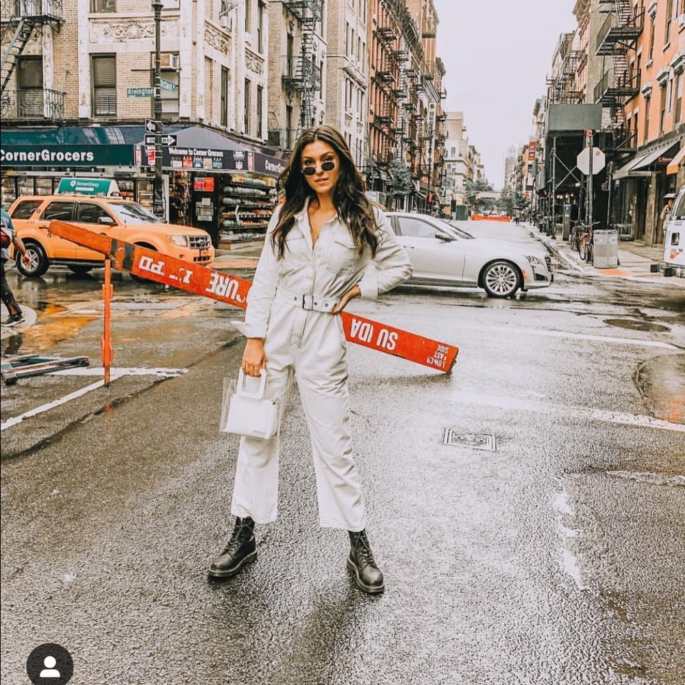 White jumpsuit with belt
